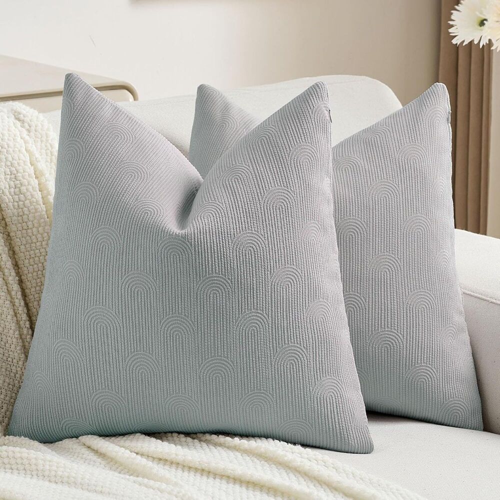 🛋️ Coastal Grandma Modern Arch Geometric Blue Chenille Pillow Covers 16x16 Set